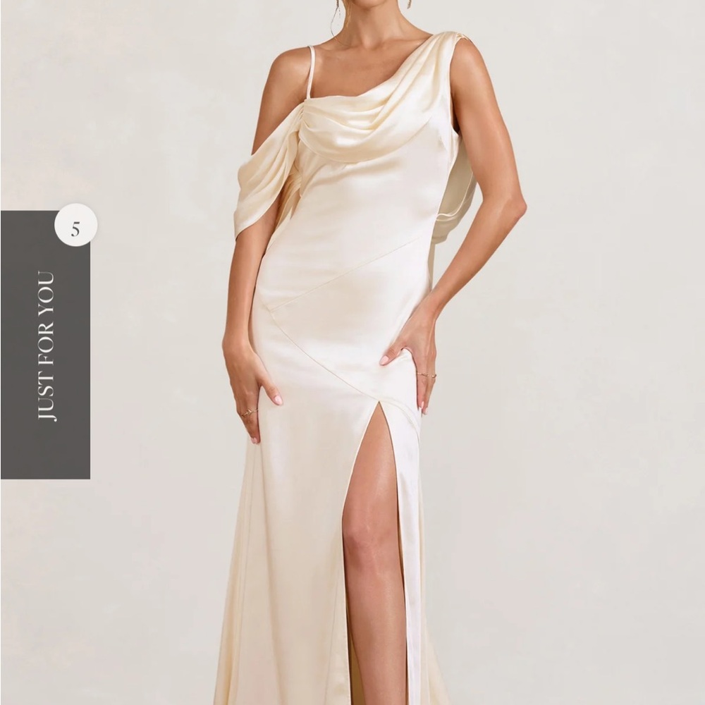 Club L London Cream Draped Back Evening Dress - Picture 3 of 5